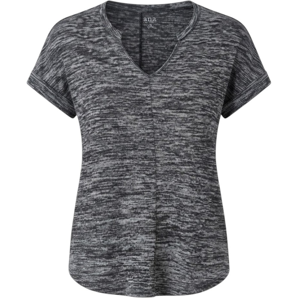 ANA A New Approach Womens XL Space Dye V-Neck Short Sleeve Top Black White Knit